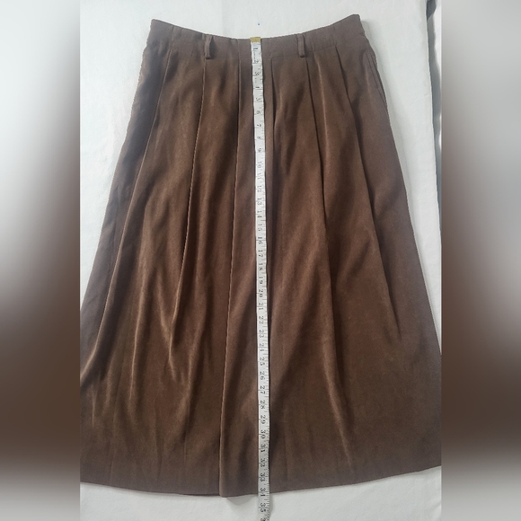 VTG Orvis Brown Faux Suede Pleated Pull-On Prairie Skirt Size 12 Swing Skirt - Picture 8 of 10